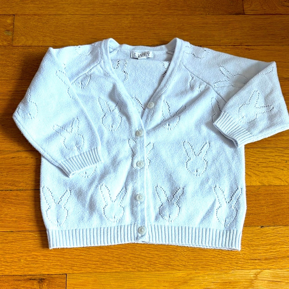 Lively, light  Blue Cardigan with Bunny Pattern, 2-3t